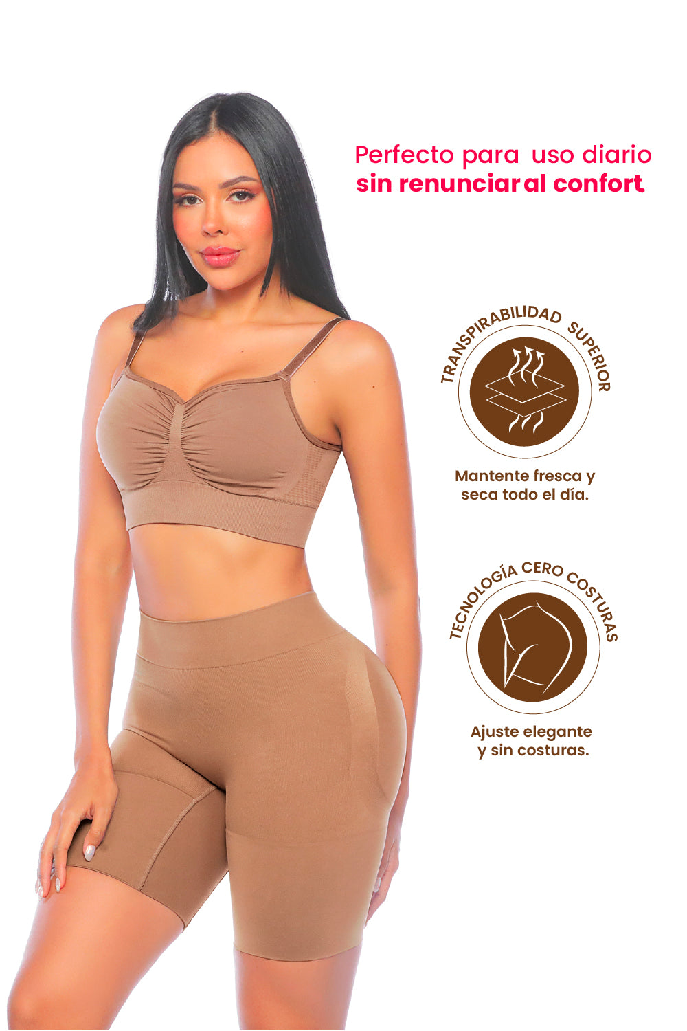 🆕 SHORT MOLDEADOR 🇺🇸 SMI4052CERO COSTURAS – BLACK Y COCOA REALCE NATURAL Y CONFORT DIARIO