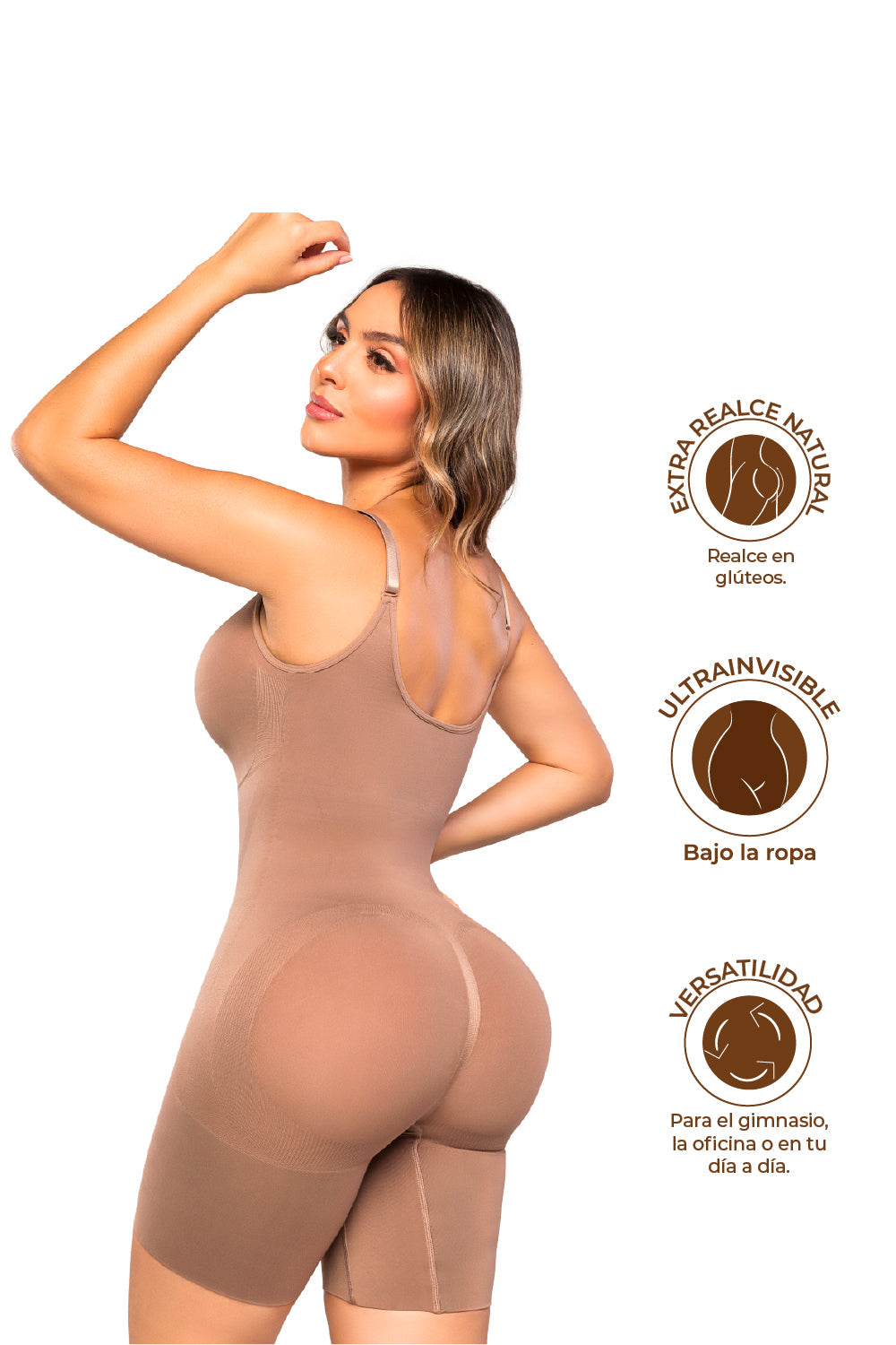 Body faja invisible Stagmi de compresión media con espalda alta y efecto lifting en glúteos – Tirantes ajustables cruzados o rectos