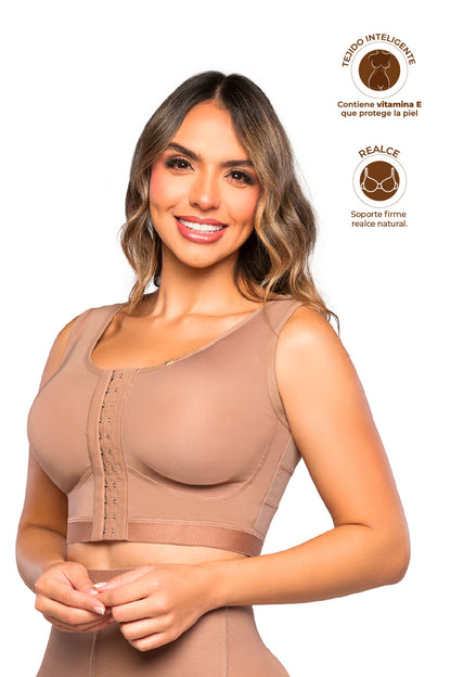 '- Brasier postquirúrgico SMI03035 con broches múltiples
- Vista trasera de bra moldeador con cobertura alta
- Diseño sin costuras con soporte completo para busto y espalda