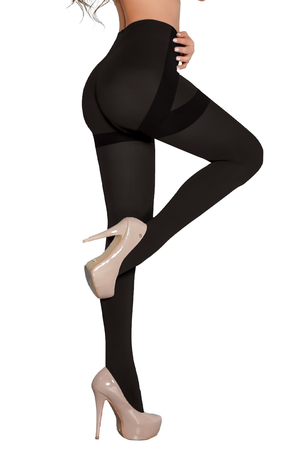 '- Panty media negra SMI04013 efecto lifting extra
- Vista frontal pantymedia negro mate elegante
- Detalle pantimedias segunda piel compresión